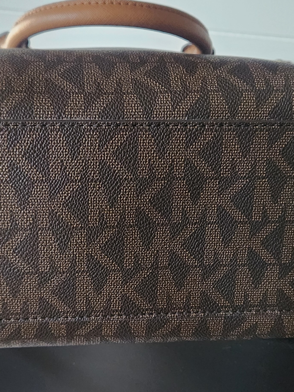 Michael Kors Dark Brown Logo Satchel with Tan Trim and Gold Hardware - Picture 2 of 6